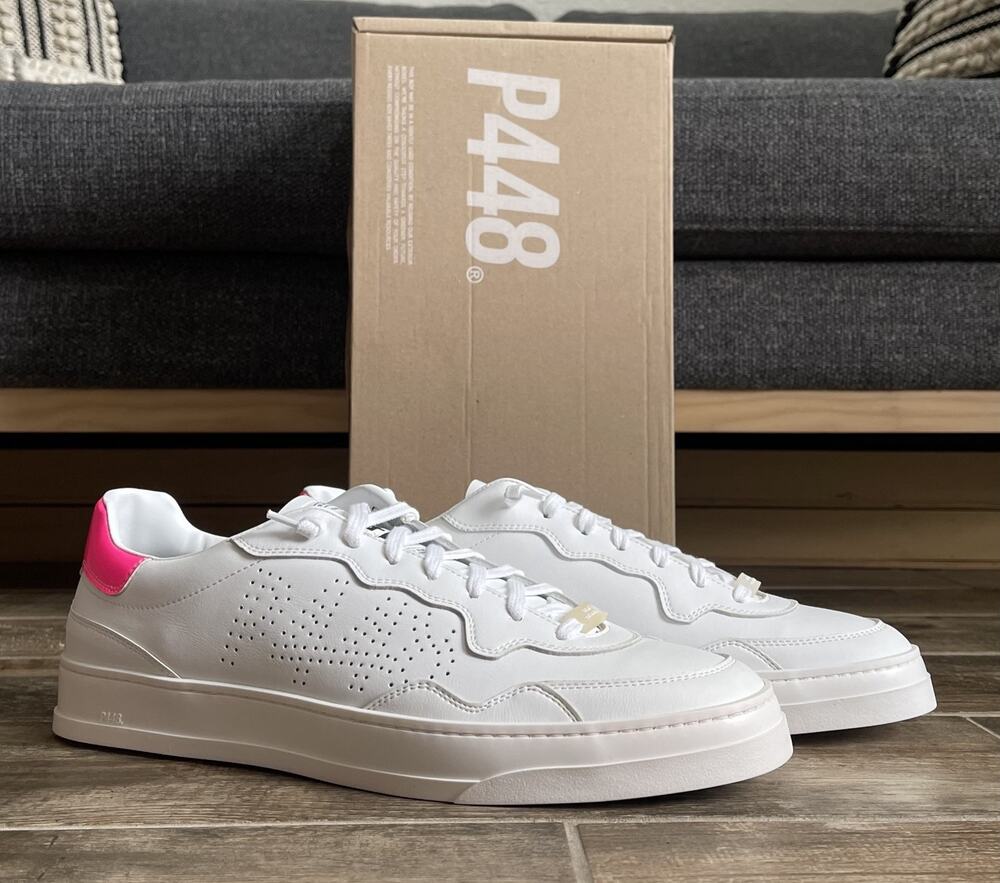 $395 NIB P448 Mens White Leather Sneakers Low Top Perforated Low Top Trainers 13